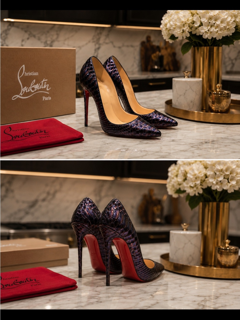 Christian Louboutin Iridescent Purple Snakeskin Pointed-Toe Pumps